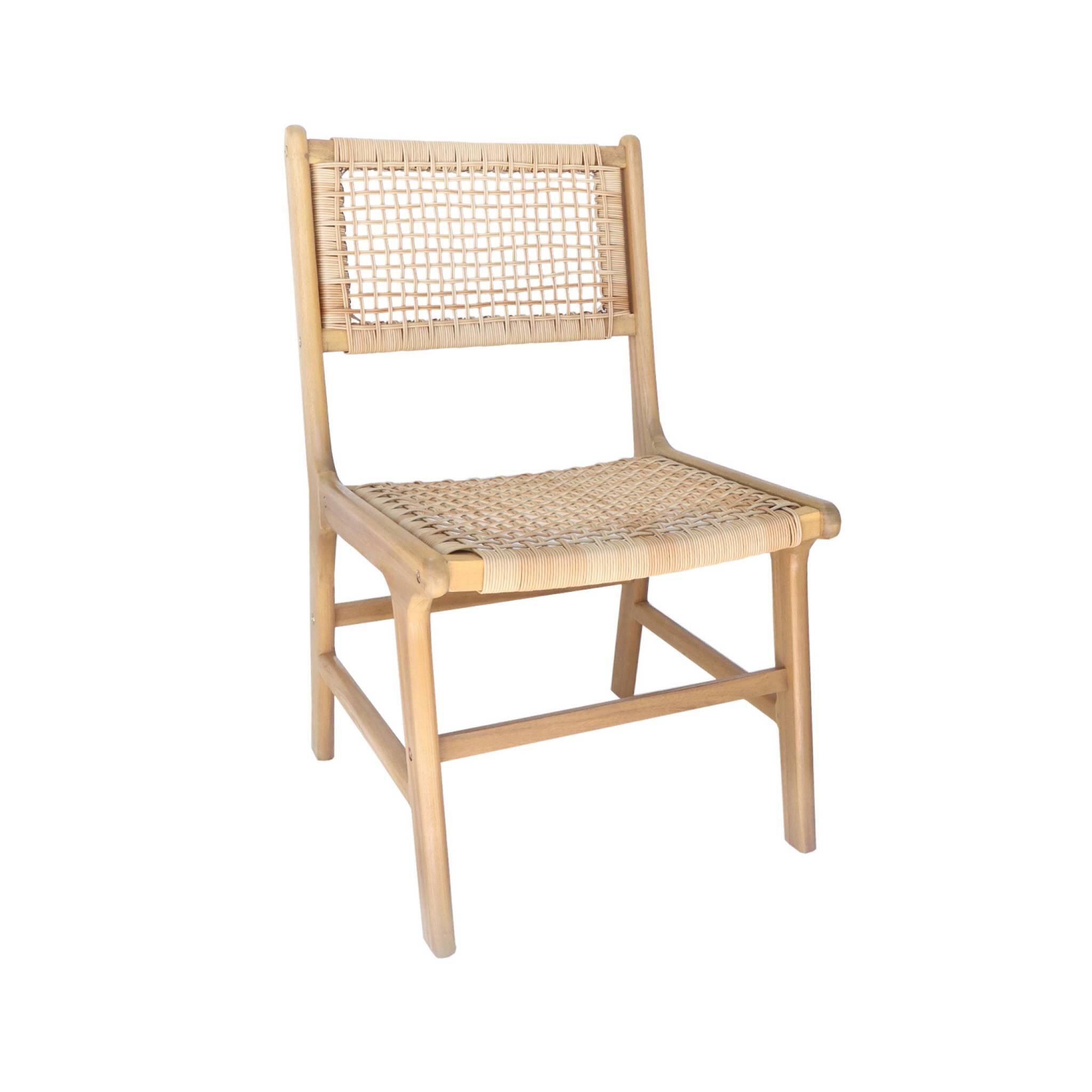 Silla de caña y madera, set de 4, Natural 3/5
