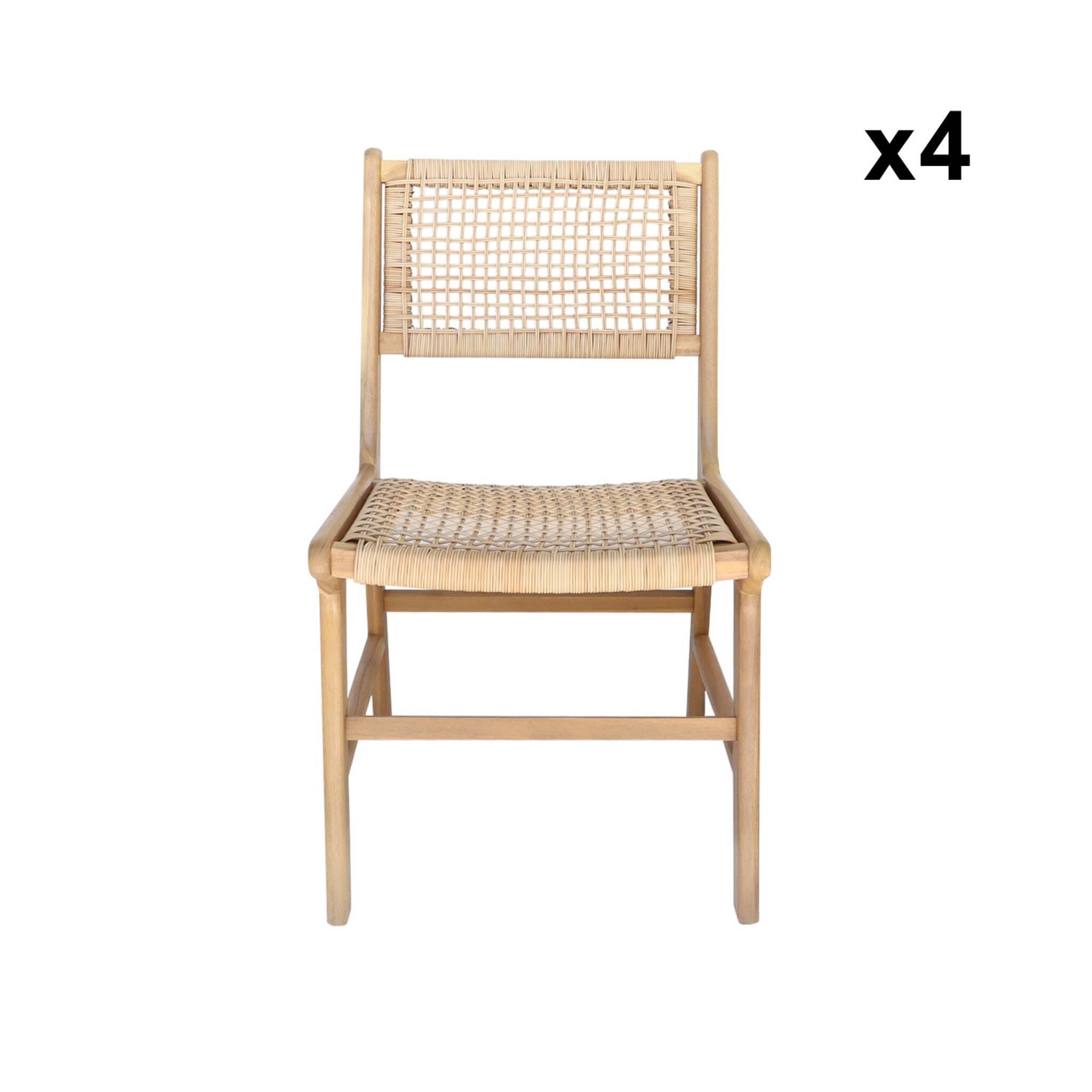Silla de caña y madera, set de 4, Natural 2/5
