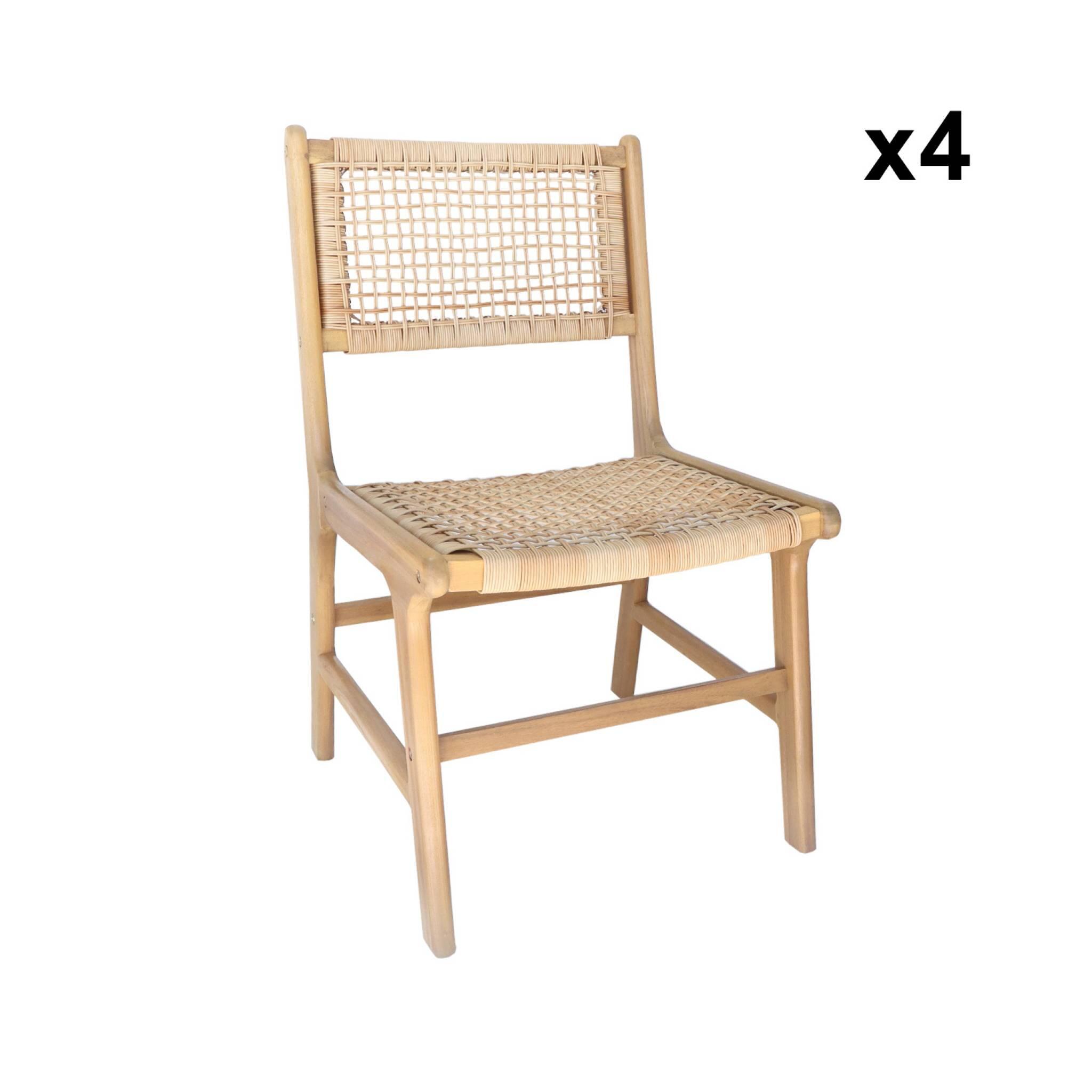 Silla de caña y madera, set de 4, Natural 4/5