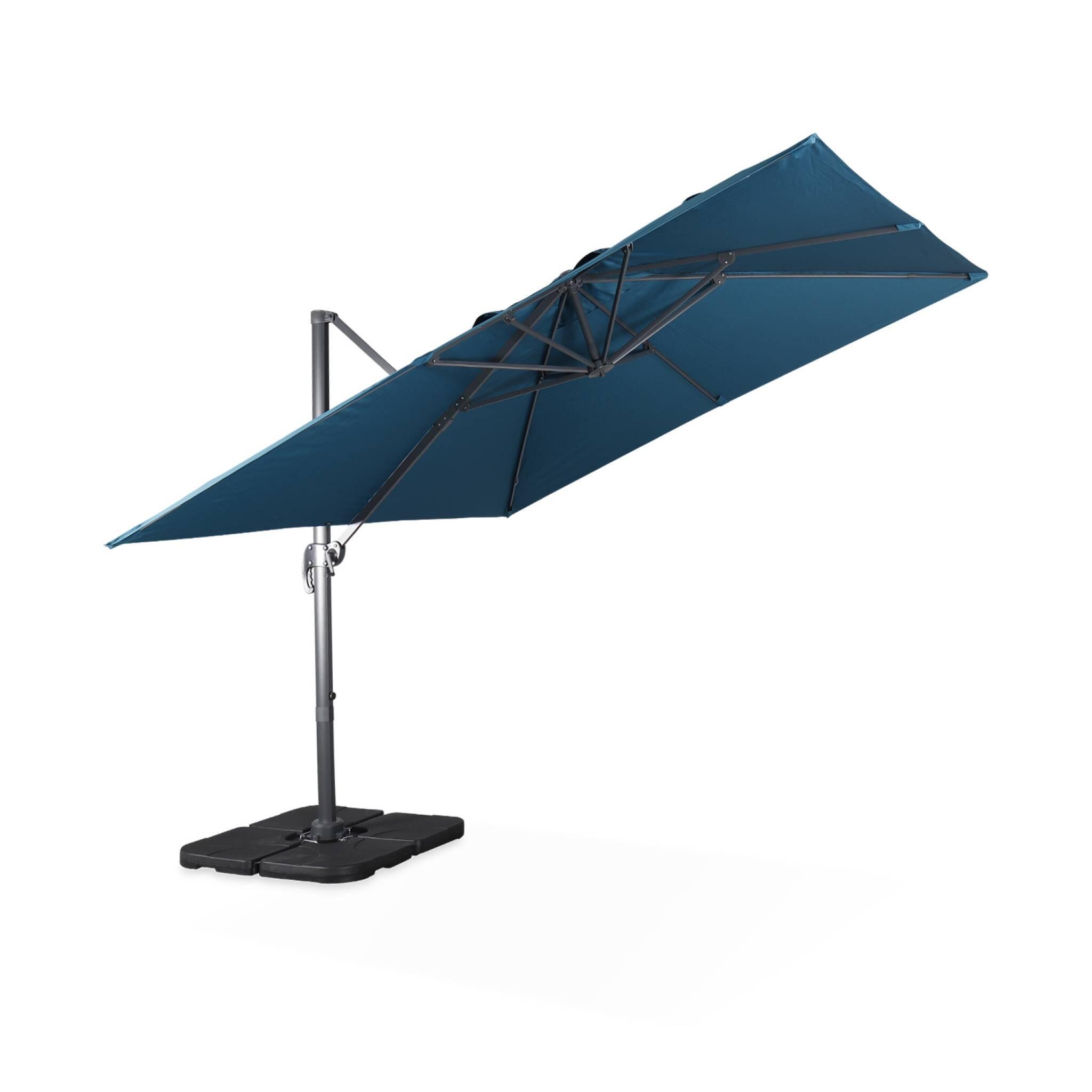 Guarda-sol quadrado excêntrico com mastro efeito madeira, 3x3m, Azul esverdeado 4/5