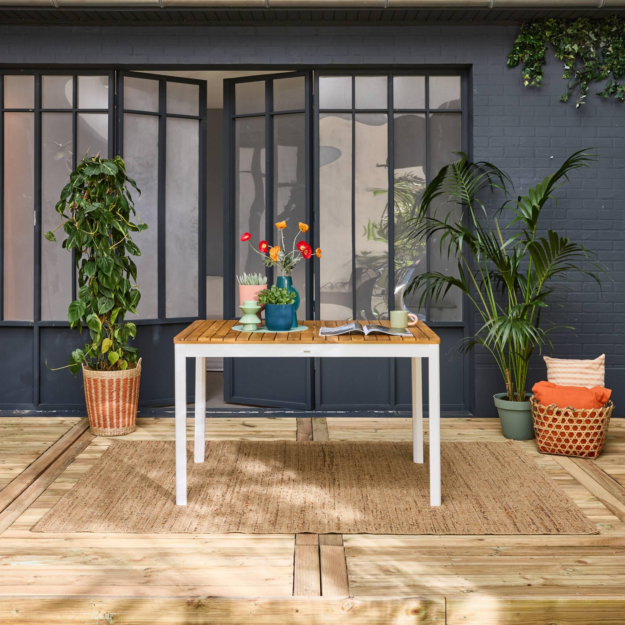 Mesa de jardim de acácia com cantos arredondados, 6 lugares, Branco 2/5