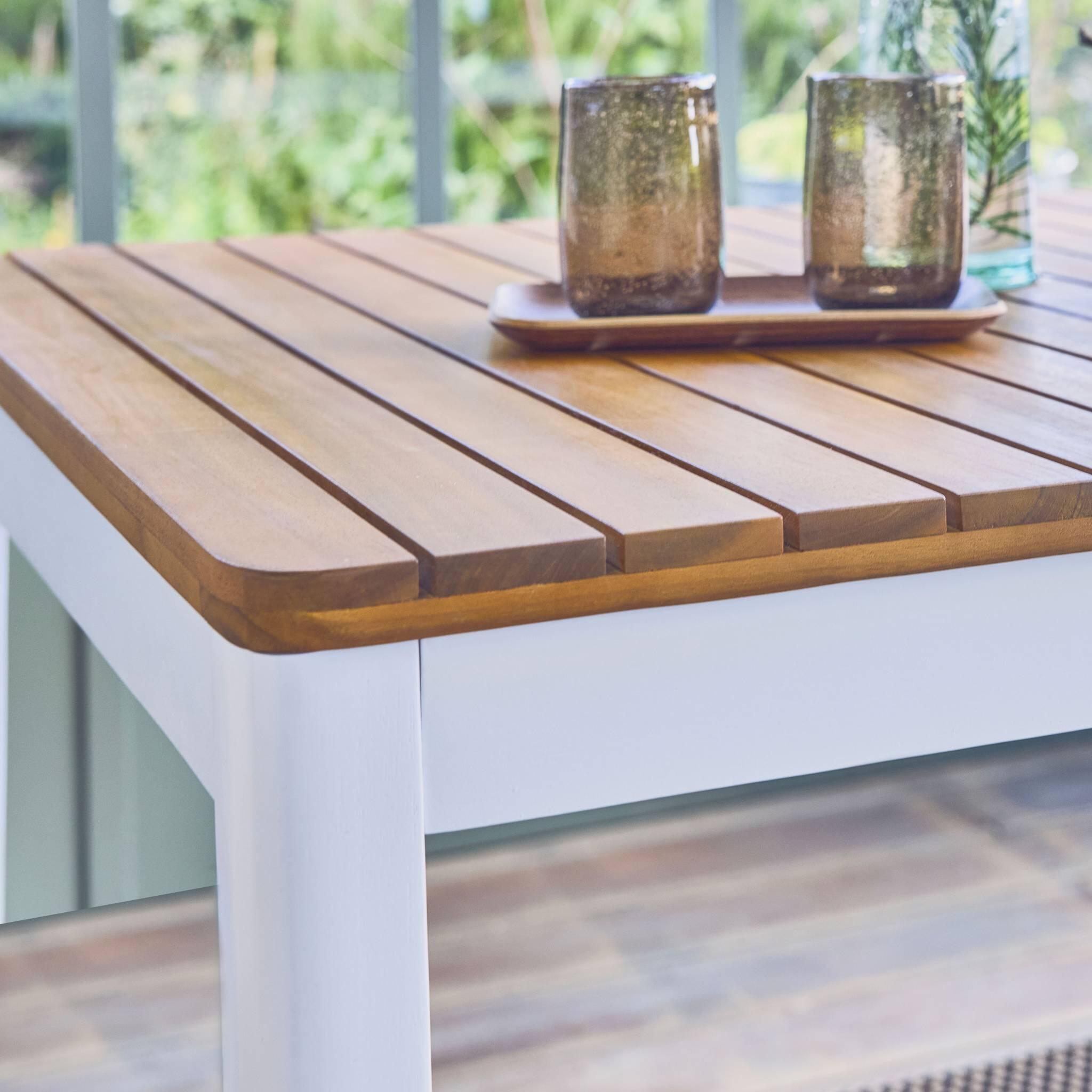 Mesa de jardim de acácia com cantos arredondados, 6 lugares, Branco 4/5