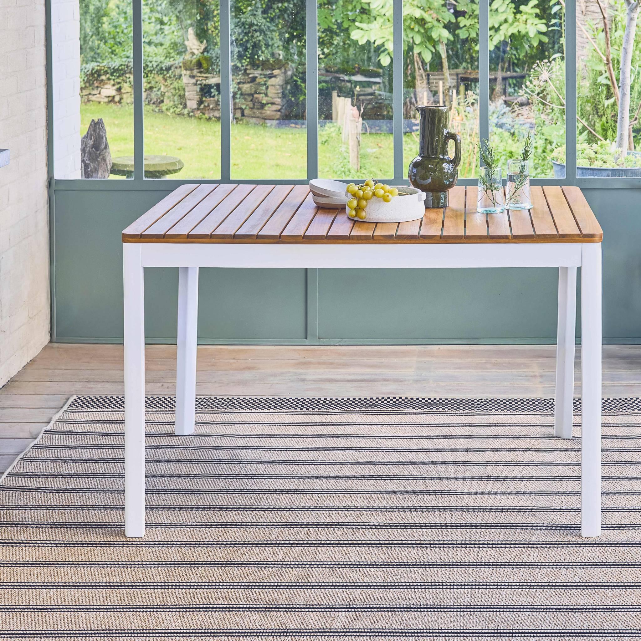 Mesa de jardim de acácia com cantos arredondados, 6 lugares, Branco 3/5