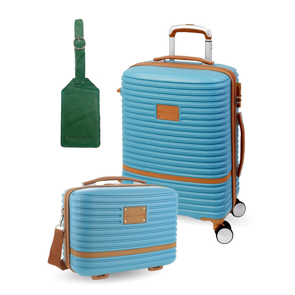 Pierre Cardin CABIN Hard Shell Mini Beauty Case Set Leather Tag