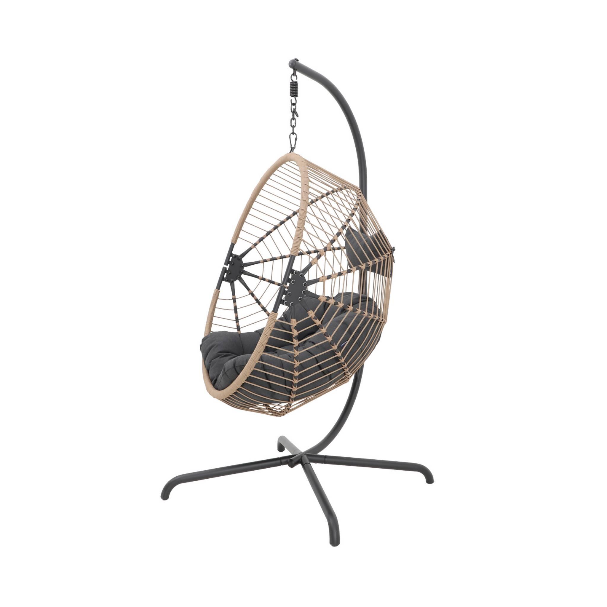 Sillón colgante de jardín tipo huevo de acero y poliéster, Beige 5/5