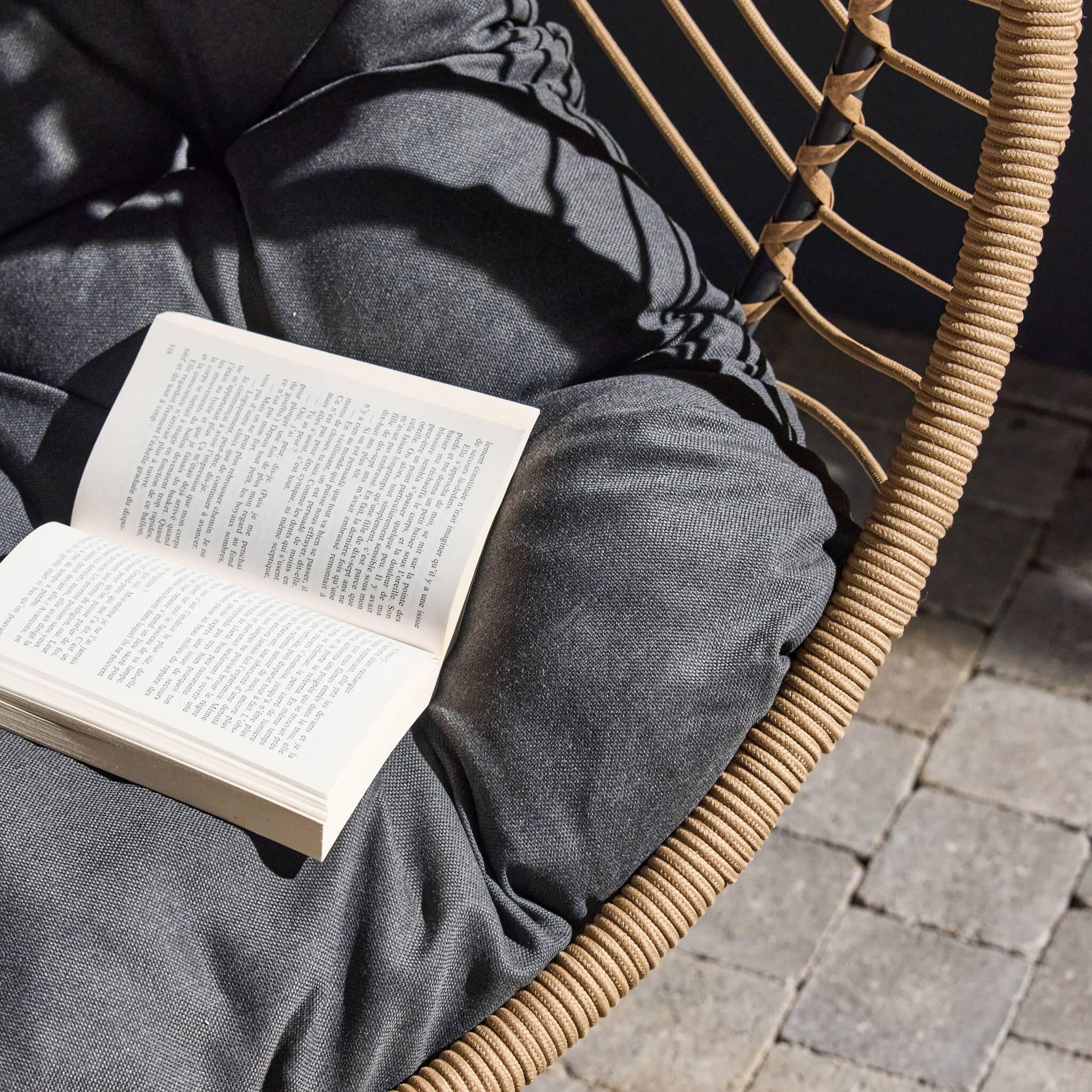 Sillón colgante de jardín tipo huevo de acero y poliéster, Beige 3/5