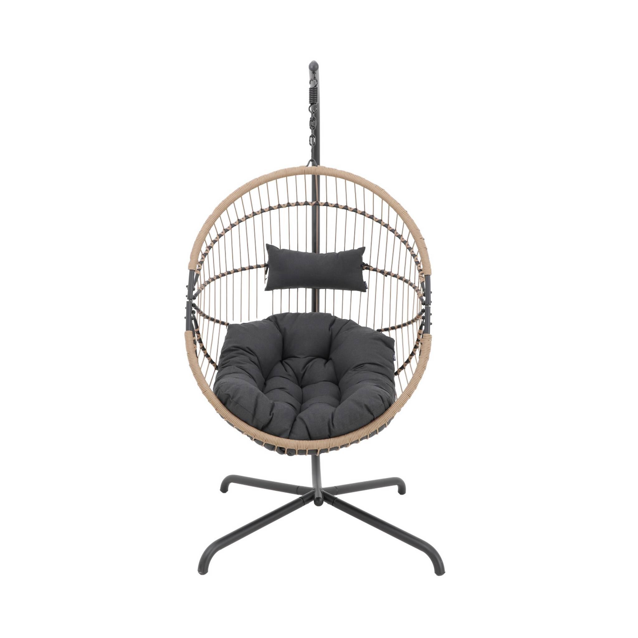 Sillón colgante de jardín tipo huevo de acero y poliéster, Beige 4/5