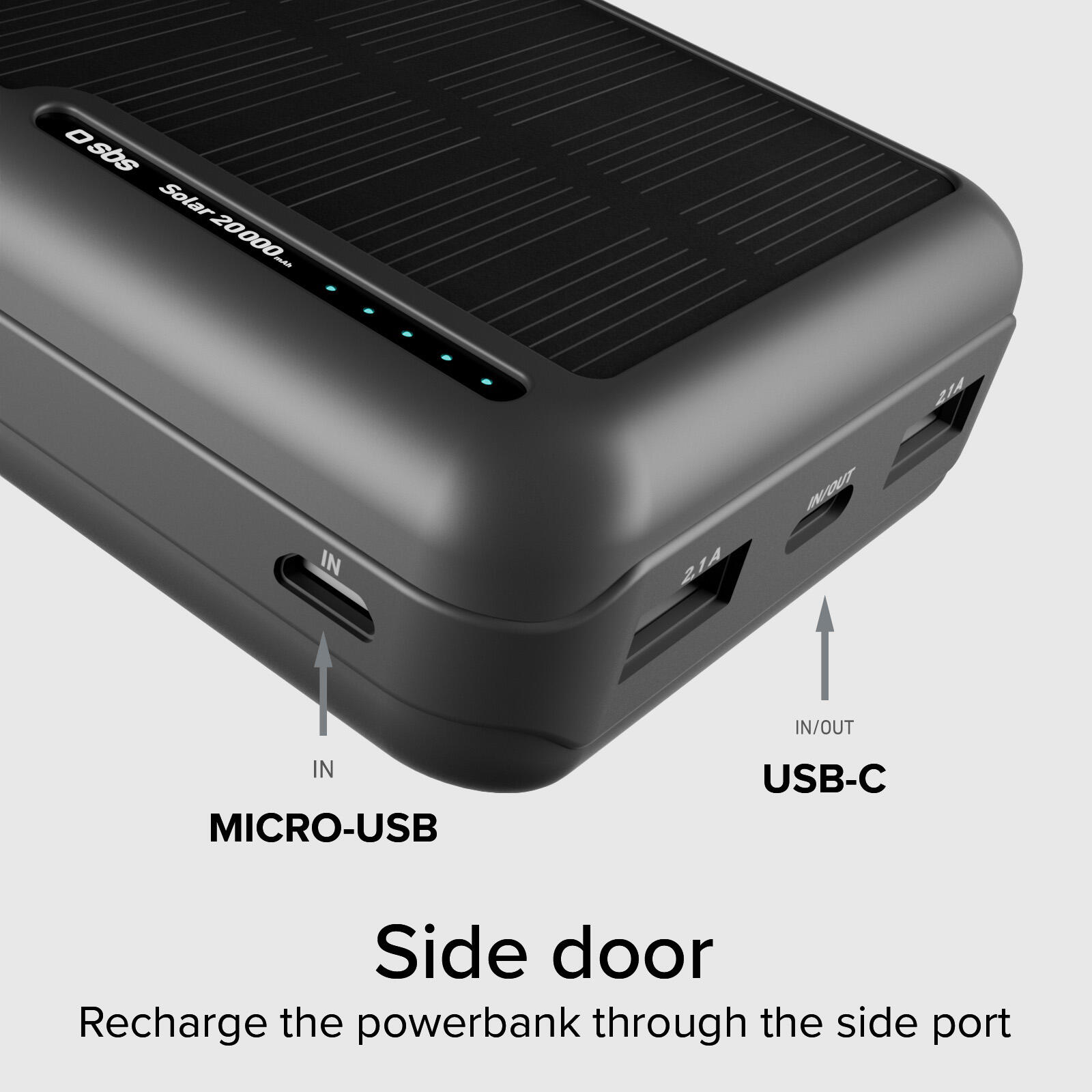 Powerbank 20000 mAh, con ricarica solare e LED di Stato 6/7