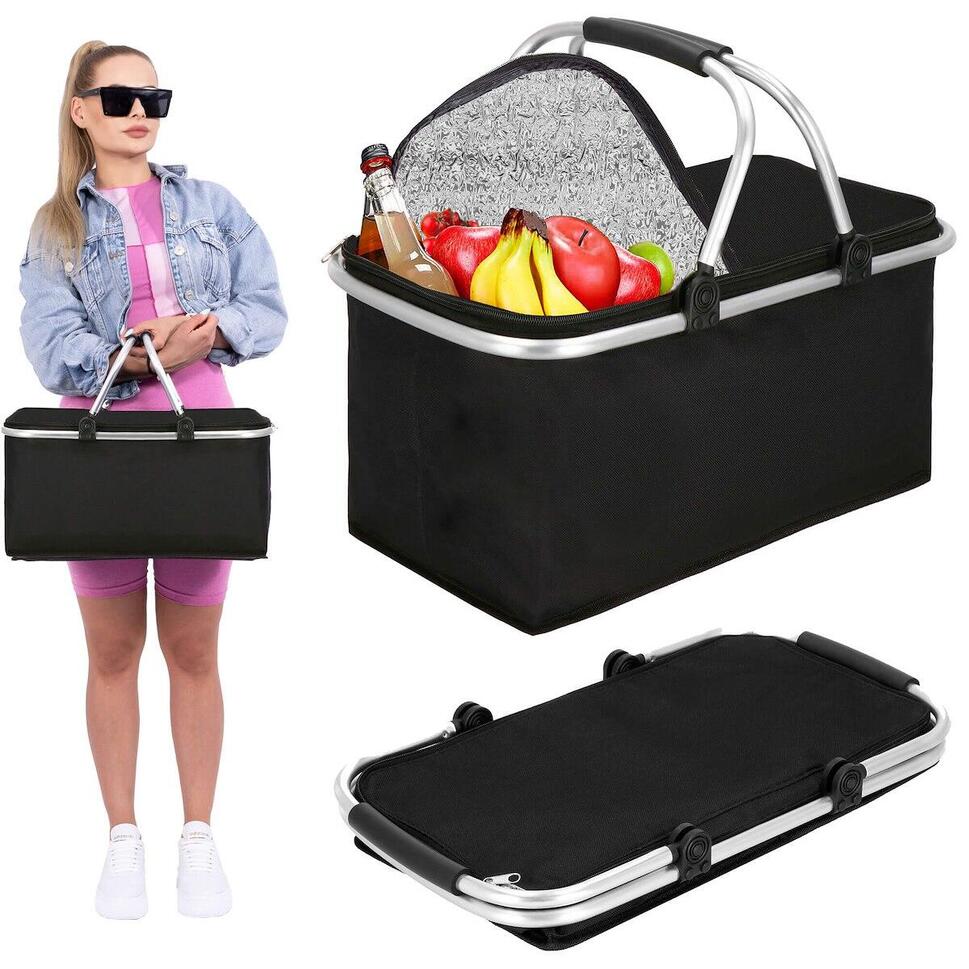 Torba termiczna na kemping 30l kosz piknikowy na jedzenie czarny