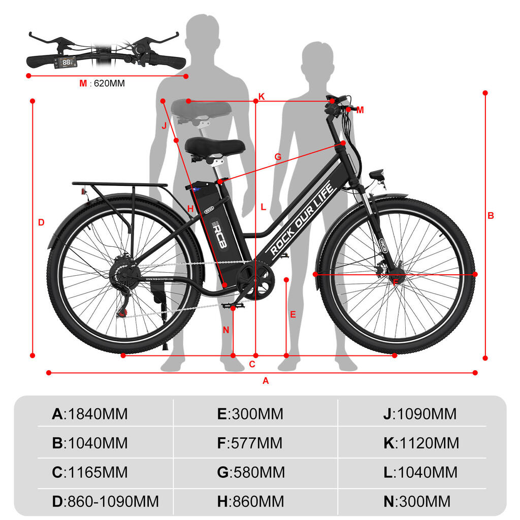 Electric Bike, City RCB RK8S, 26", 250W, 50km Range, Waterproof Bag