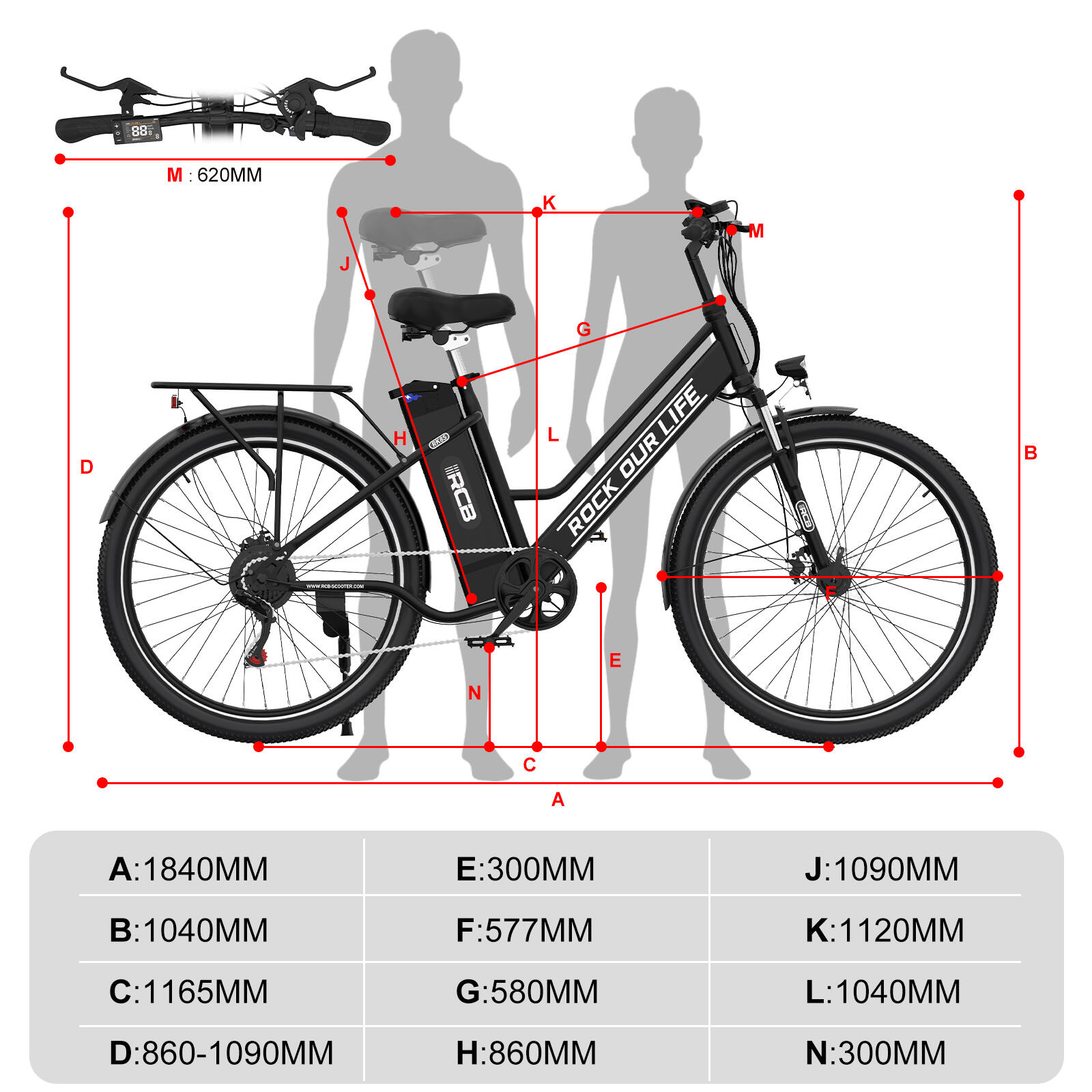 Electric City Bikes RK8S, E-bikes 26",APP,36V 10.4Ah 6/7