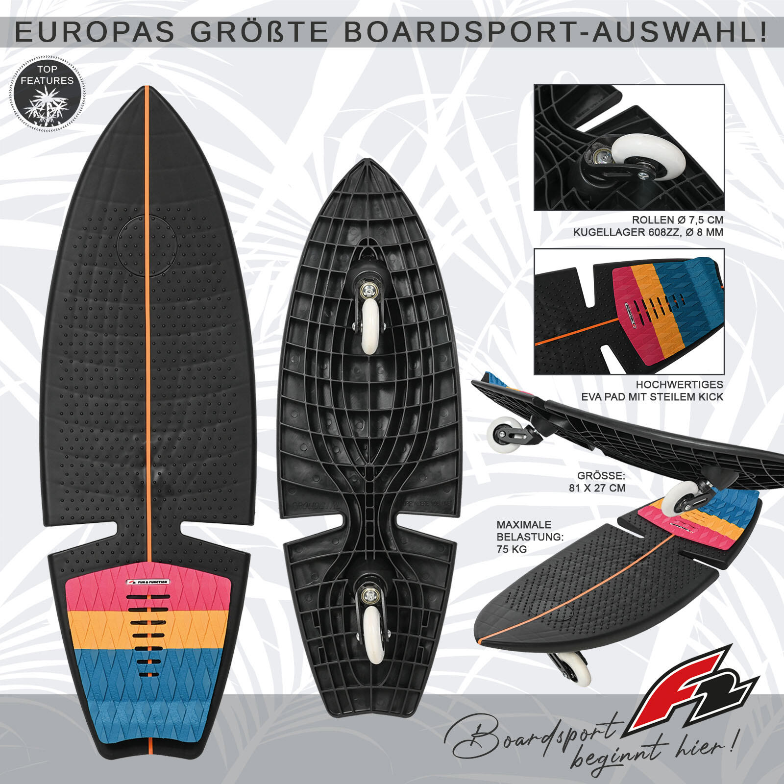 F2  Surf Waveboard Carving Board Street Surfer Skateboard  Schwarz/Bunt 2025 2/5