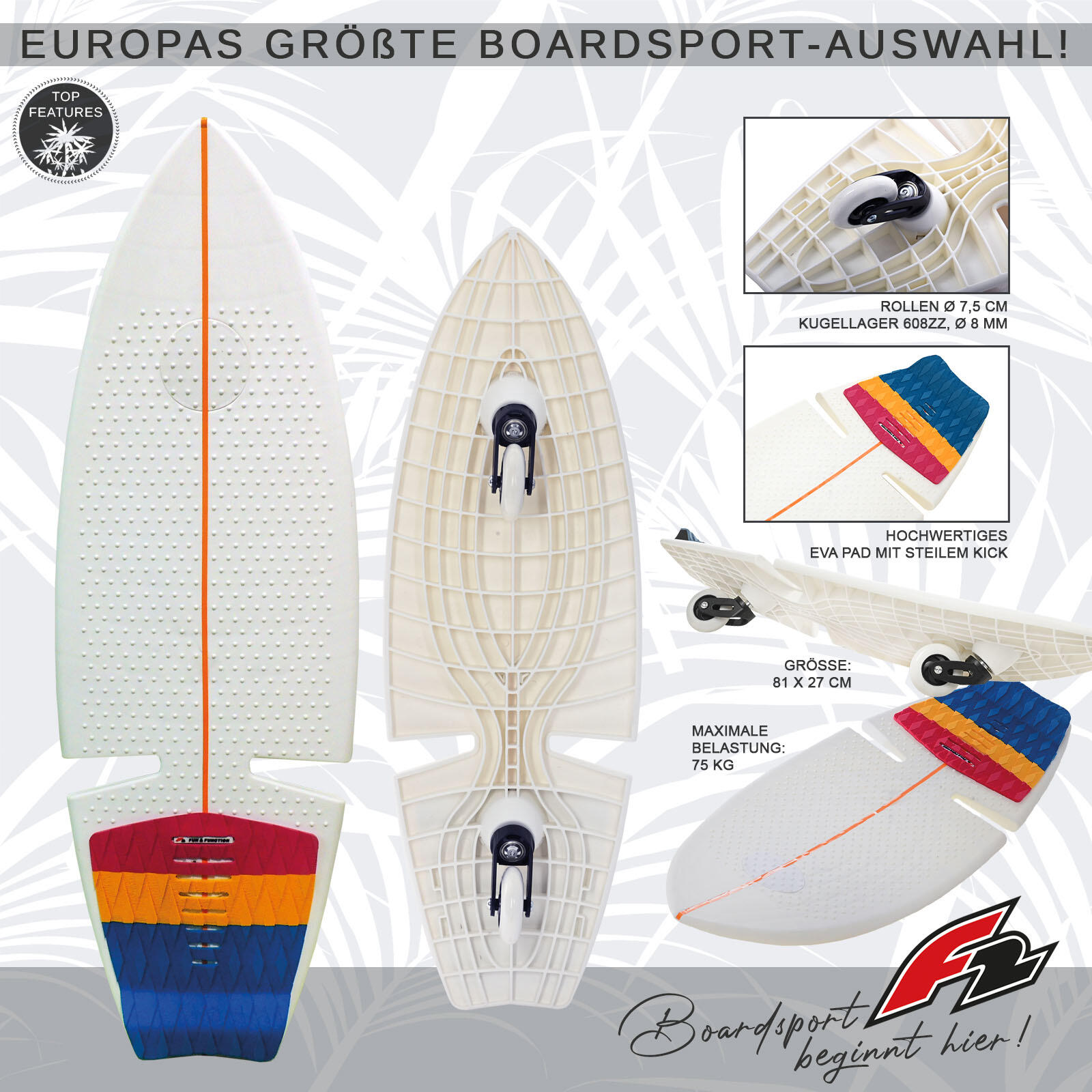 F2  Surf Waveboard Carving Board Street Surfer Skateboard  Weiss/Bunt 2025 2/5