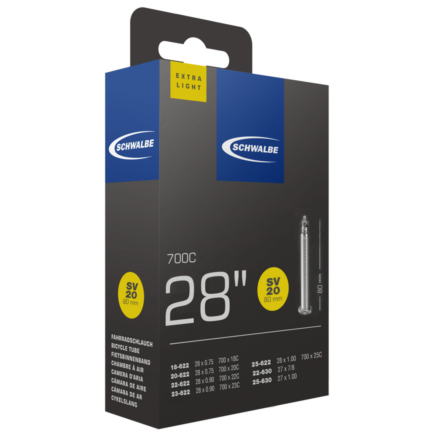 CHAMBRE A AIR VELO 700 x 18-25 SCHWALBE VALVE PRESTA TOUT ALU 80mm (SV20) 4/7