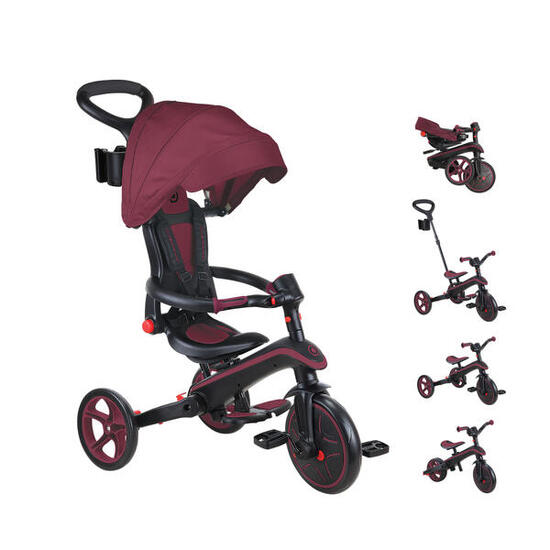 Tricycle EXPLORER 4-en-1 Évolutif & Pliable - Rouge Bordeaux