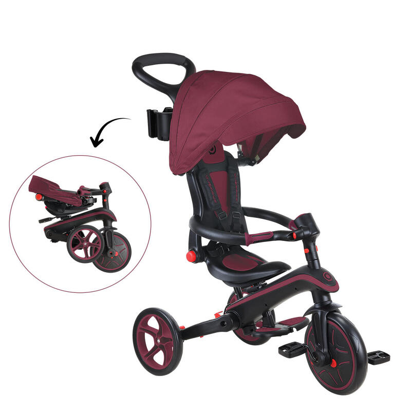 Tricycle EXPLORER 4-en-1 Évolutif & Pliable - Rouge Bordeaux