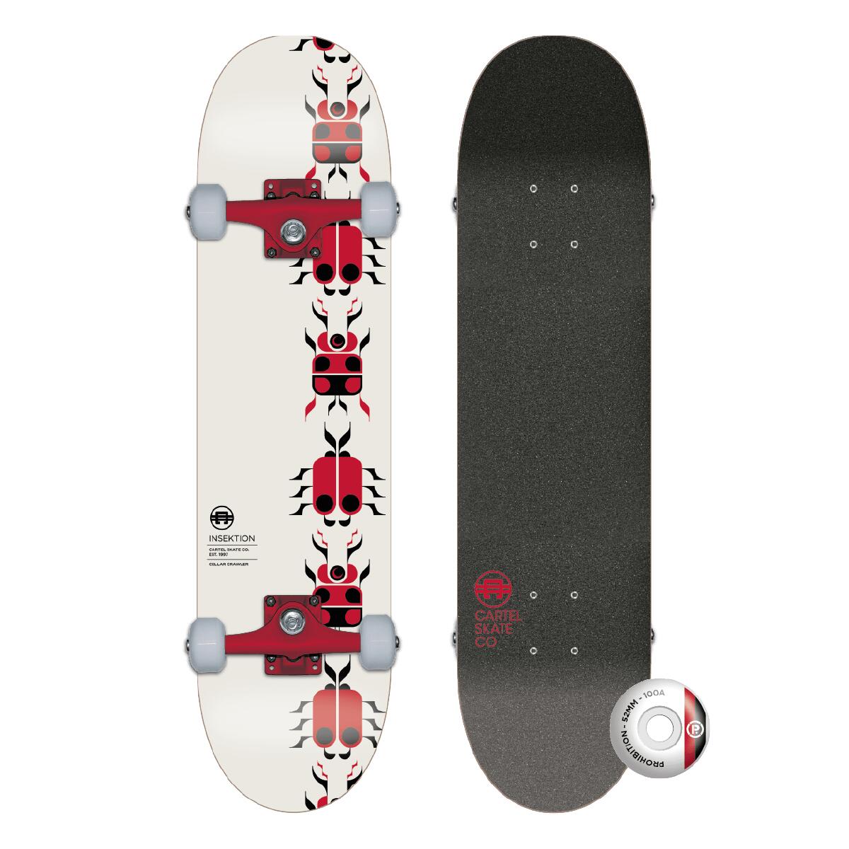 Cartel - Insektions - Skateboard Complet 8.0 - Skateboard Complet - Blanc|rouge - 8" - Decathlon