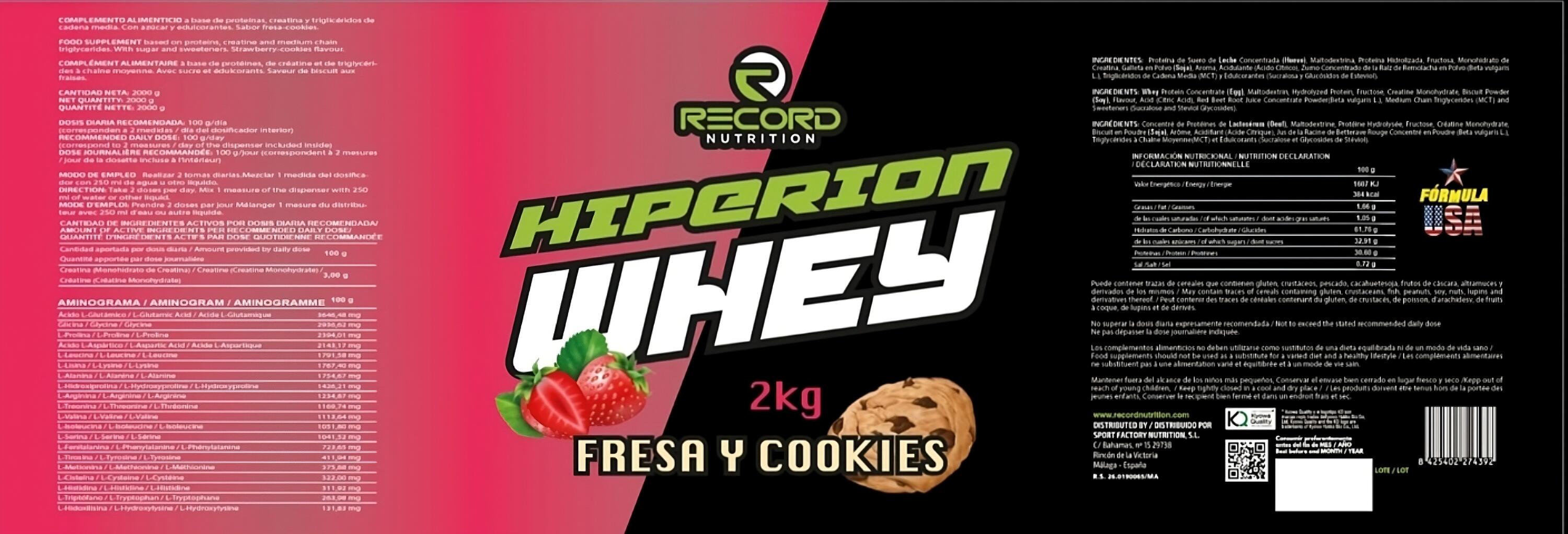Hiperion Whey Protein 2 kg Sabor Fresa y Cookies 3/6
