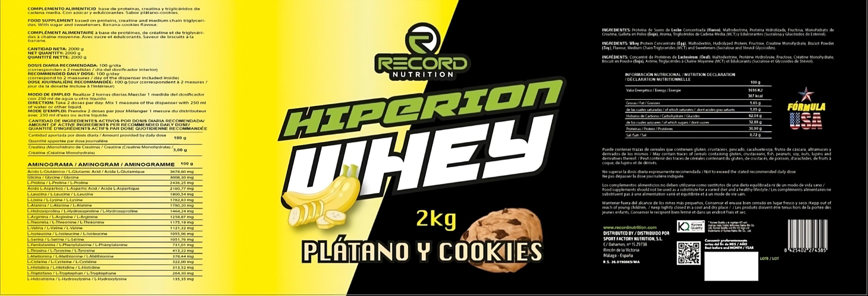 Hiperion Whey Protein 2 kg Sabor Plátano y Cookies 3/6