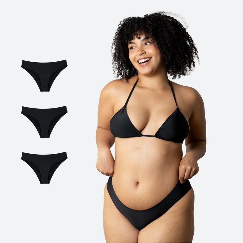 Ecowoman - Lot 3 Bikini Menstruel Sans Couture Flux Modéré Ecowoman - Bas De Maillot De Bain (bikini) - Noir - Decathlon