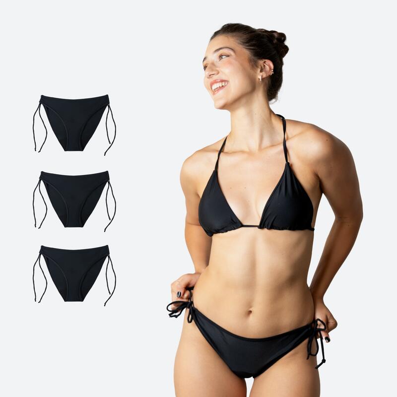 Ecowoman - Lot De 3 Bikini Menstruel Noeud Brésilien Flux Modéré - Bas De Maillot De Bain (bikini) - Noir - 52 2xl - Decathlon