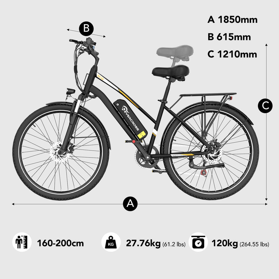 Rower elektryczny dla dorosłych z oponą 28'' 36V13Ah APP EVERCROSS-EK28 czarny