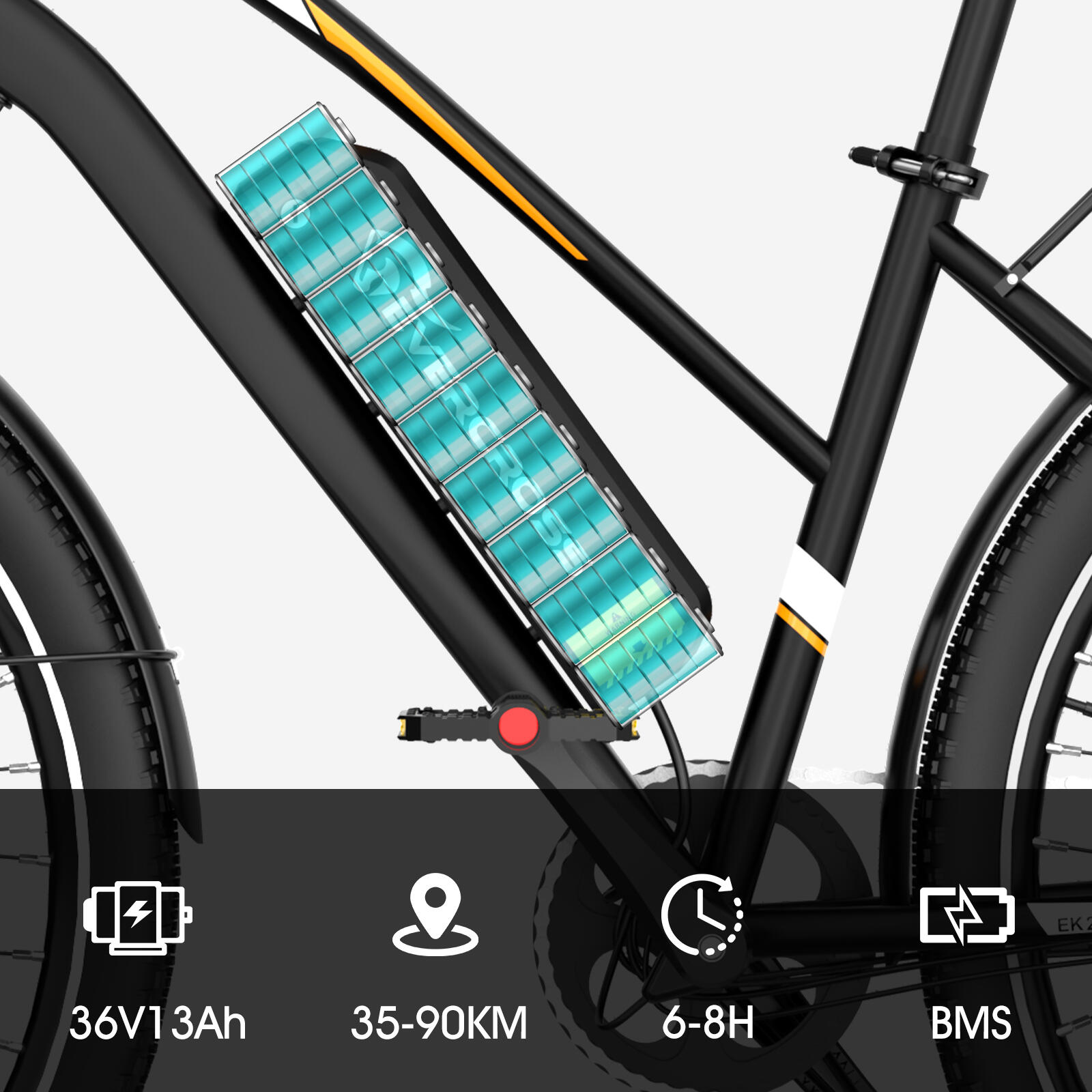 Bicicletta elettrica per adulti 28'' 36V13Ah APP EVERCROSS-EK28 Nero 7/8