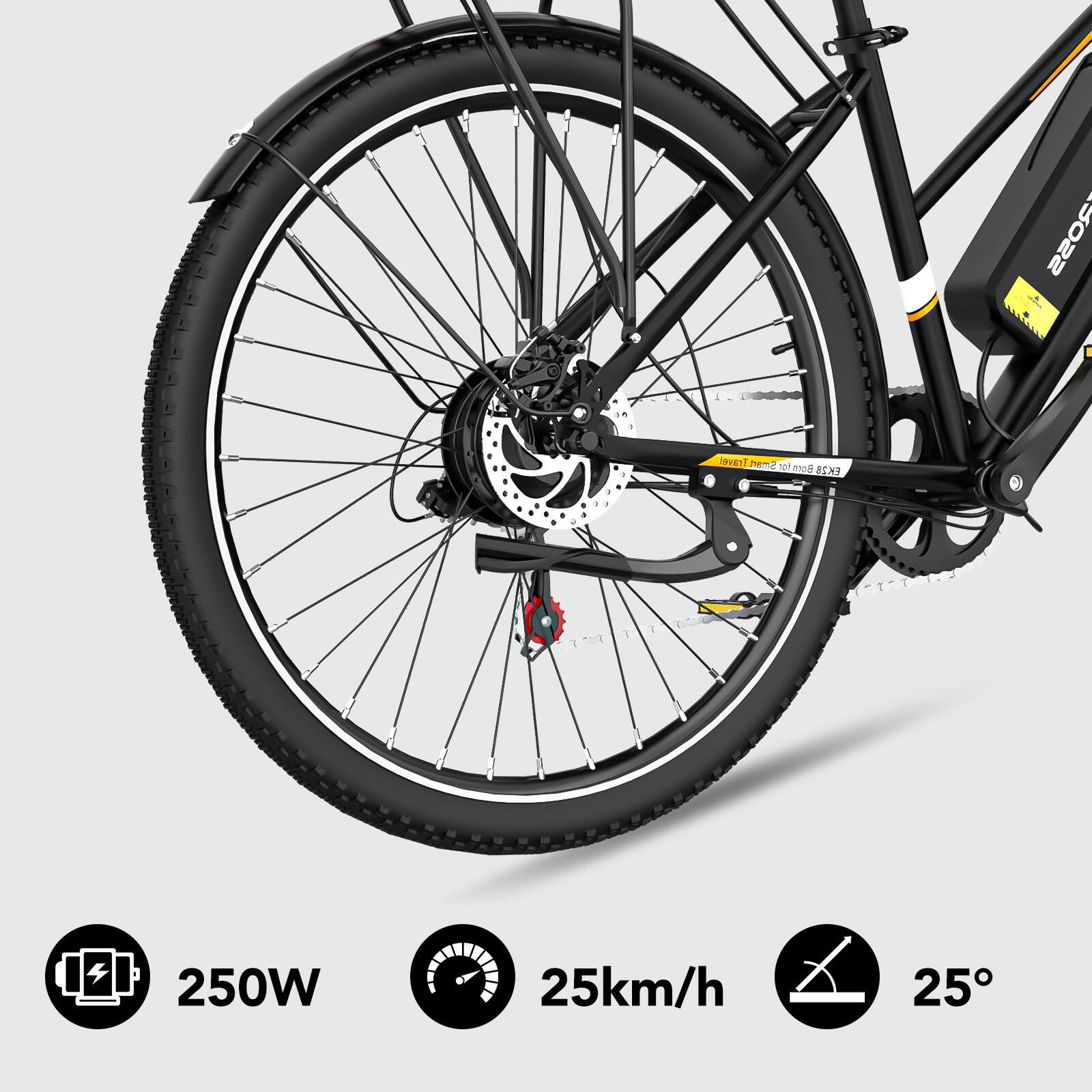 Bicicletta elettrica per adulti 28'' 36V13Ah APP EVERCROSS-EK28 Nero 6/8