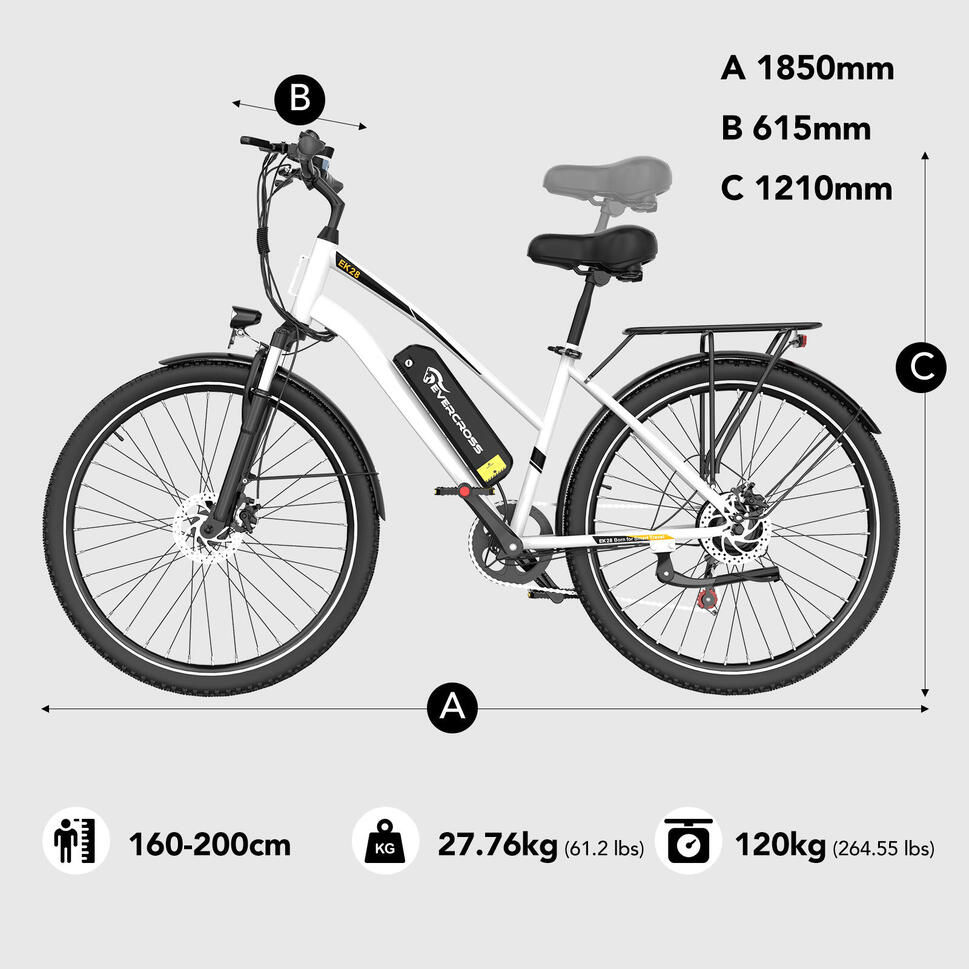 Rower elektryczny dla dorosłych z oponą 28'' 36V13Ah APP EVERCROSS-EK28 biały