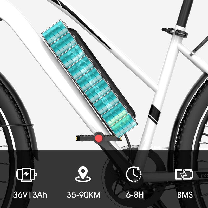Vélo Electrique Adulte avec Pneu 28'' 36V13Ah APP EVERCROSS-EK28 Blanc