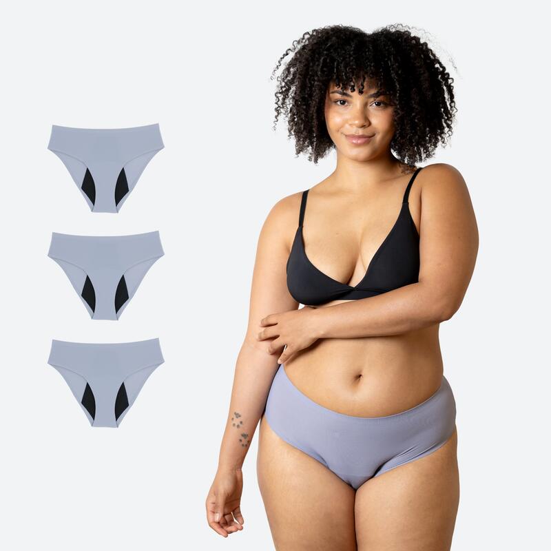 Ecowoman - Lot De 3 Culottes Menstruelles Taille Haute Sans Couture Flux Abondant - Culotte - Bleu|noir - Decathlon