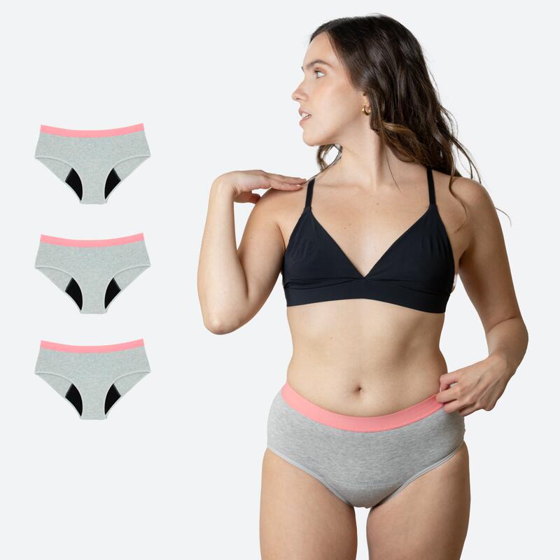 Pack 3 cuecas menstruais para adolescentes clássicas cinzentas