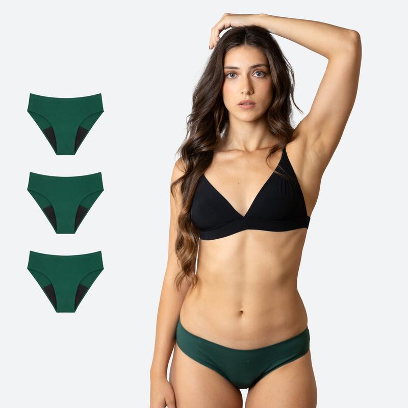 Ecowoman - Lot De 3 Culottes Menstruelles Vertes Sans Couture Flux Abondant - Culotte - Beige|noir|vert - Decathlon