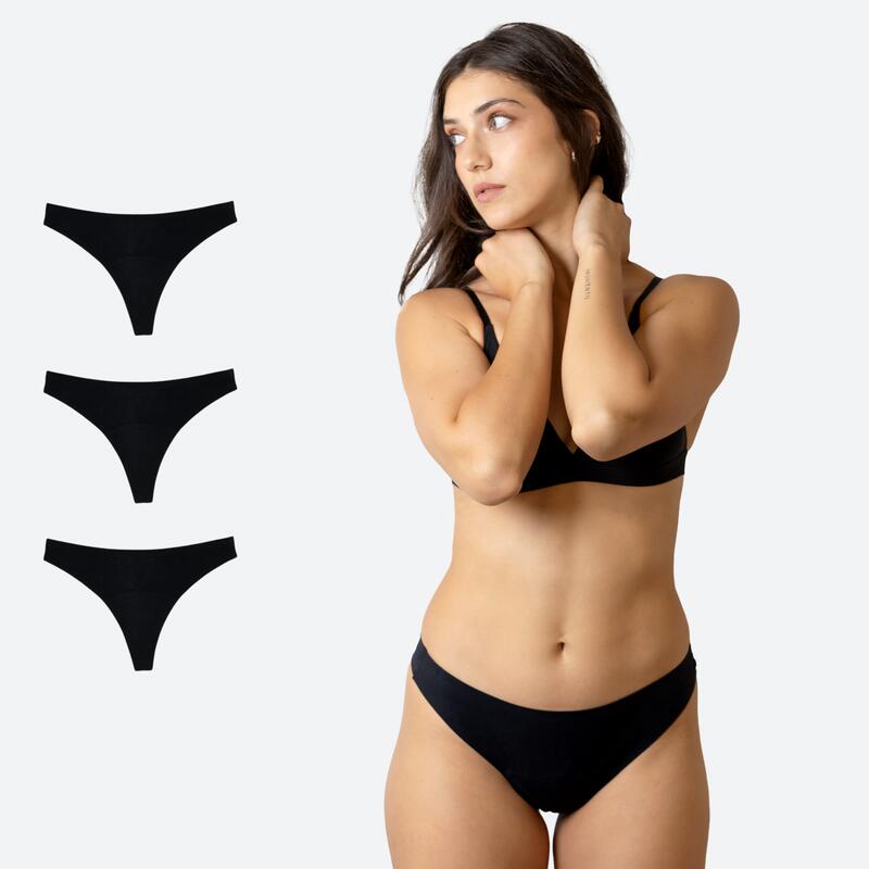 Ecowoman - Lot De 3 String Menstruel Sans Couture Flux Léger - Culotte - Noir - Decathlon