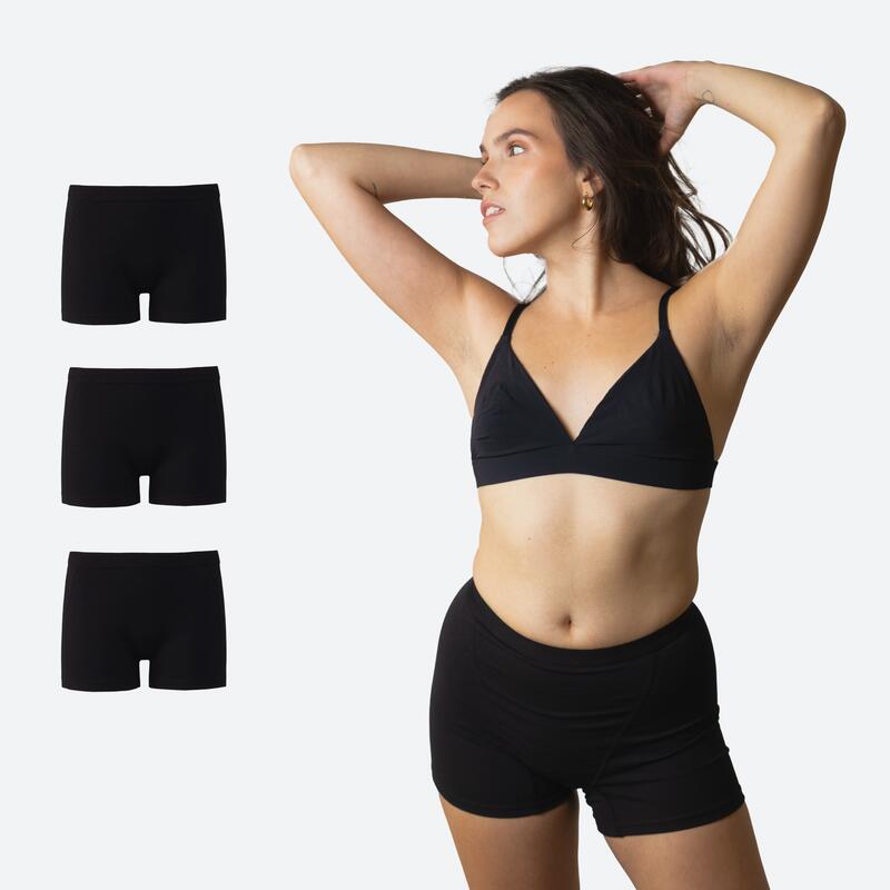 Ecowoman - Lot 3 Boxer Menstruel Noir Fille Flux Abdondant - Culotte Shorty - Noir - Decathlon