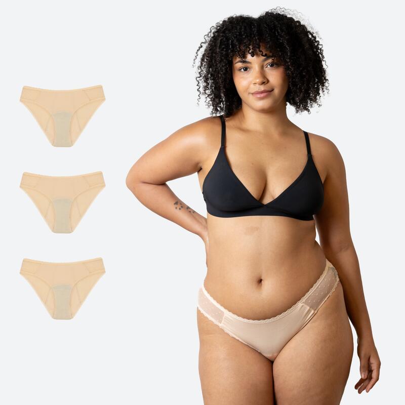 Ecowoman - Lot 3 Culottes Menstruelles Transparentes Beiges Flux Abondant - Culotte - Beige|noir - Decathlon