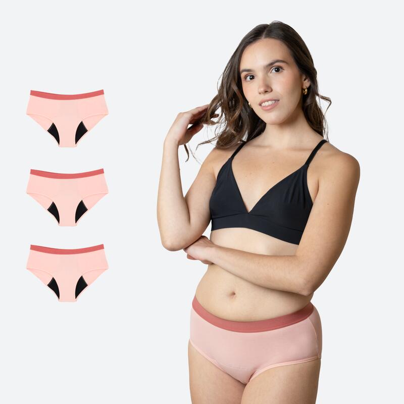 Pack 3 cuecas menstruais para adolescentes clássicas rosa