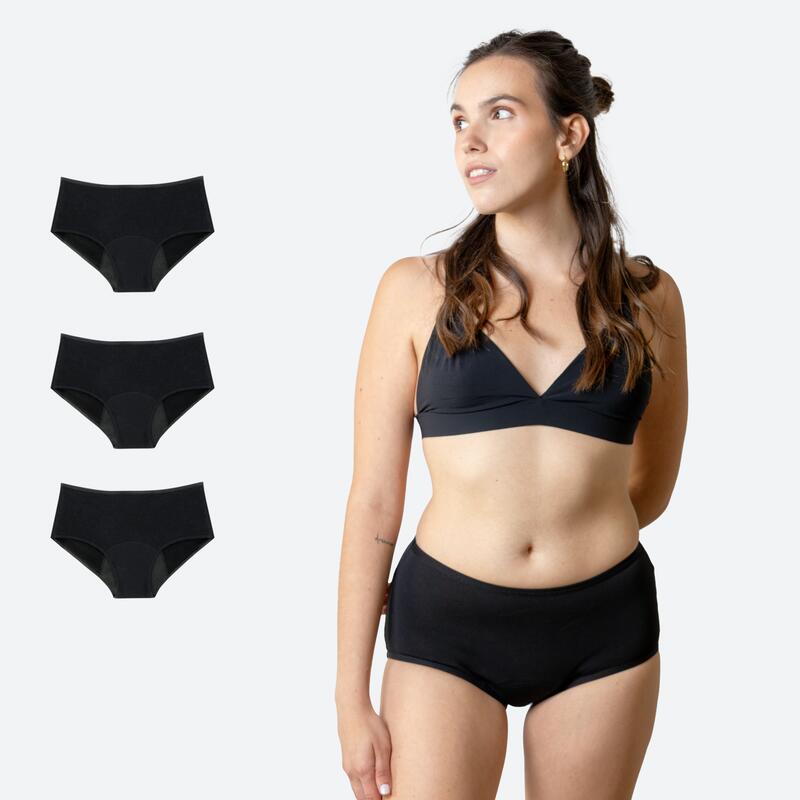 Ecowoman - Lot De 3 Culottes Menstruelles Taille Haute Fille Flux Abondant - Culotte - Beige|noir - Decathlon