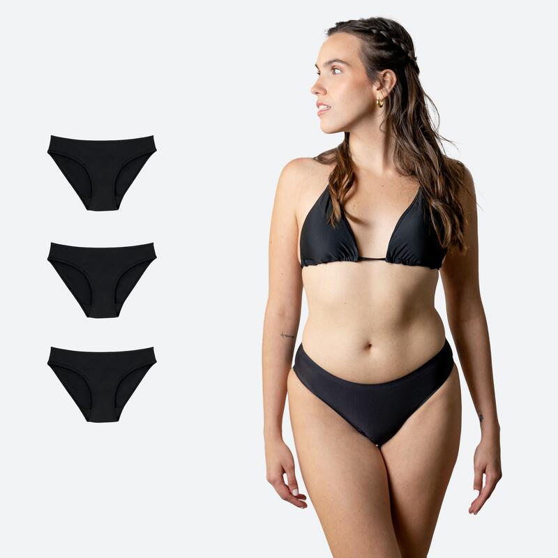 Ecowoman - Lot De 3 Bikini Menstruel Sans Couture Fille Flux Modéré - Bas De Maillot De Bain (bikini) - Noir - S - Decathlon