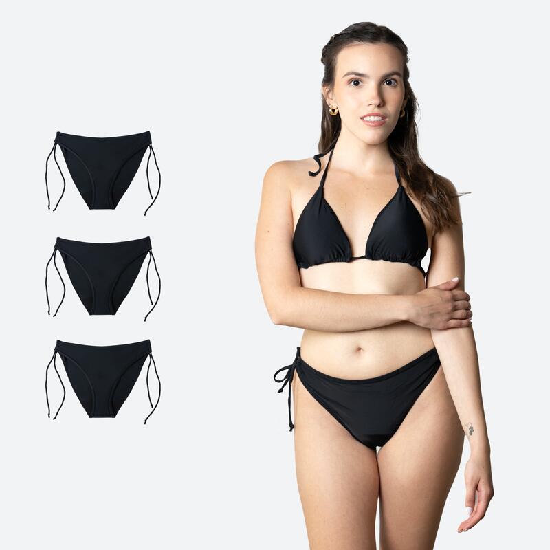 Ecowoman - Lot De 3 Bikini Menstruel Noeud Brésilien Fille Flux Modéré - Bas De Maillot De Bain (bikini) - Noir - S - Decathlon