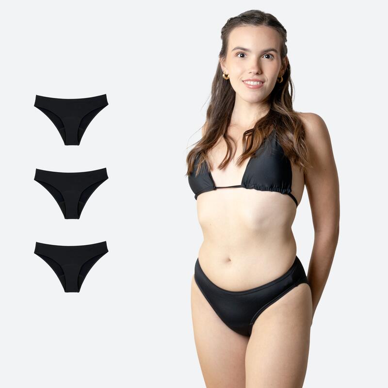 Ecowoman - Lot 3 Bikini Menstruel Classique Fille Flux Modéré Ecowoman - Bas De Maillot De Bain (bikini) - Noir|orange - Decathlon