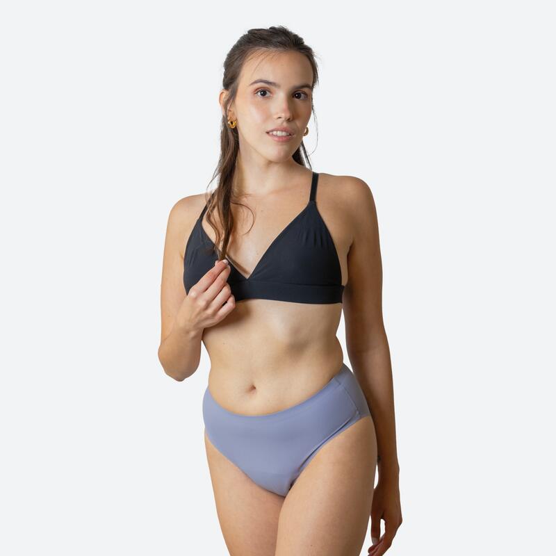 Ecowoman - Culotte Menstruelle Absorbante Sans Couture Taille Haute Fille - Culotte - Bleu|noir - Decathlon