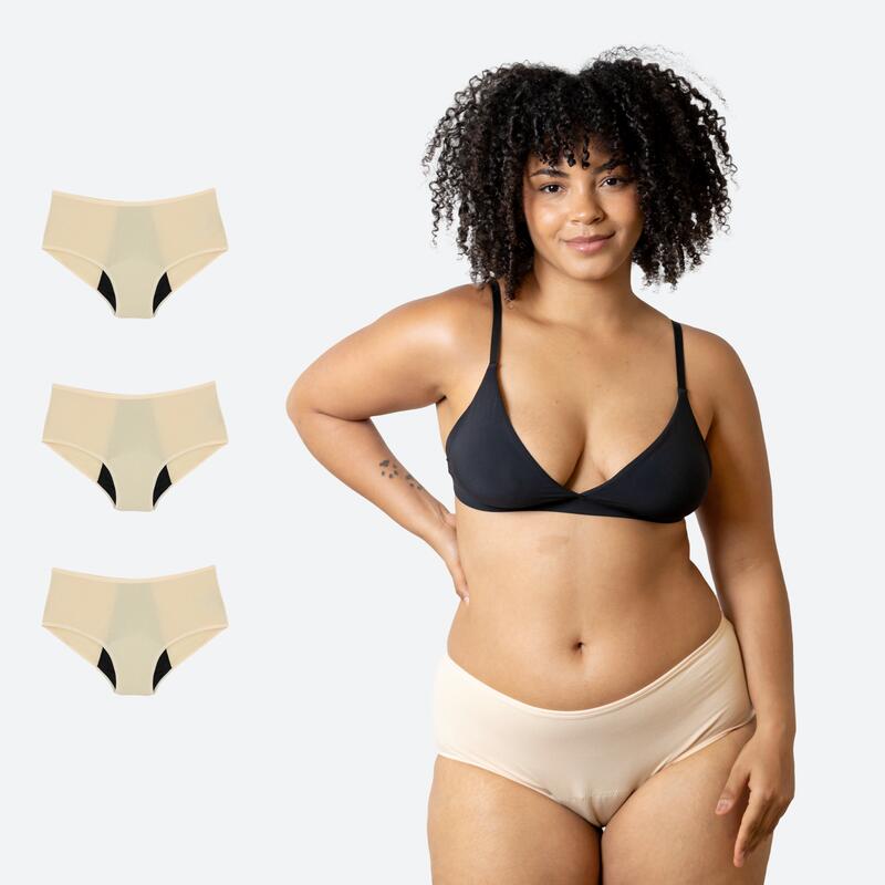 Ecowoman - Lot De 3 Culottes Menstruelles Taille Haute Beiges Flux Abondant - Culotte - Beige|noir - Decathlon