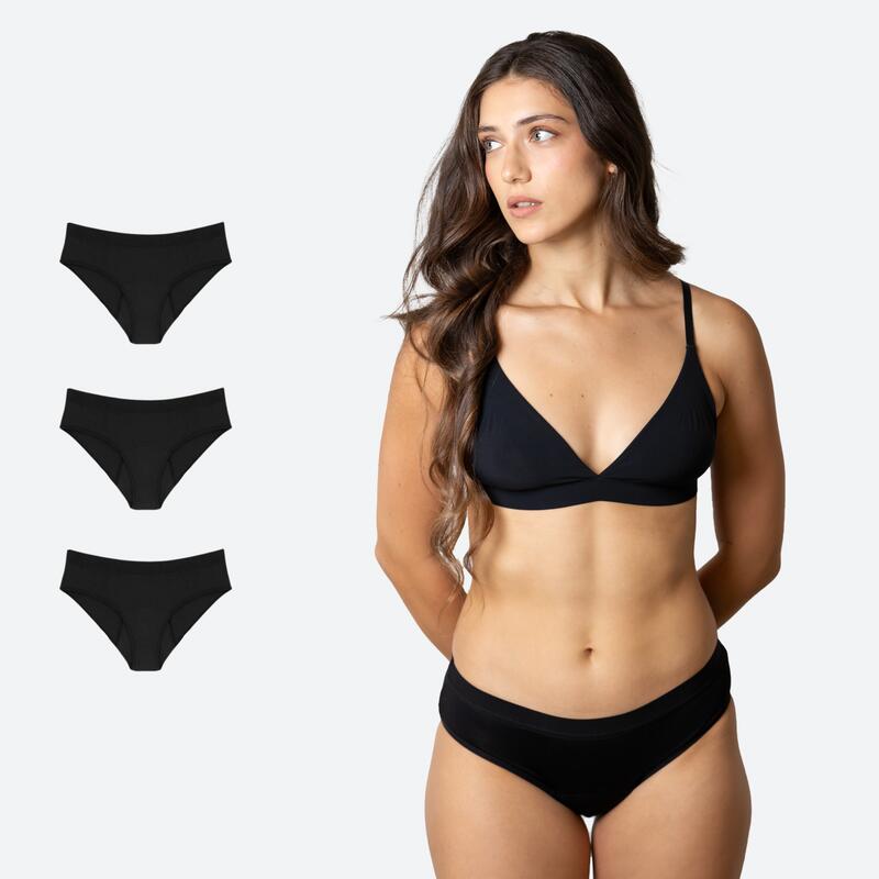 Pack 3 cuecas menstruais clássicas pretas fluxo pesado ecowoman