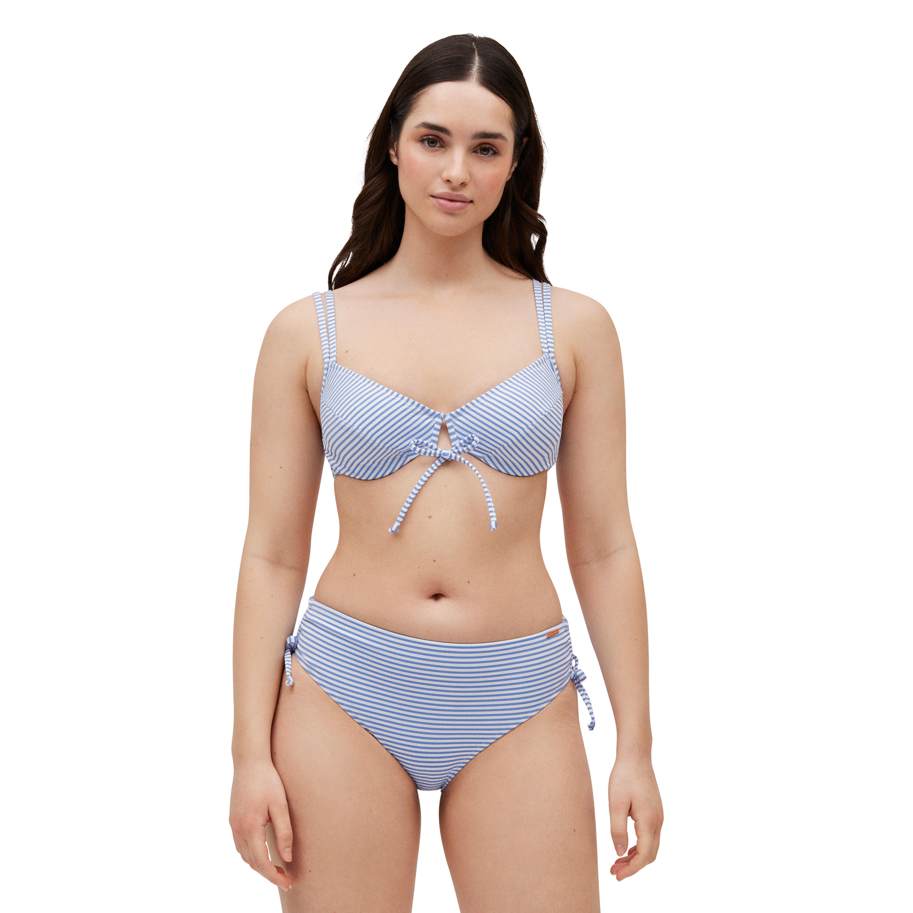 YSABEL MORA Conjunto de bikini reductor rayas azules con textura copas C y D