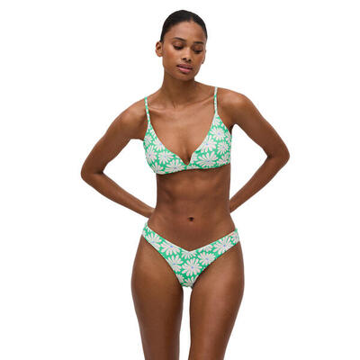 Conjunto de bikini triángulo con braga brasileña estampado margaritas copa B