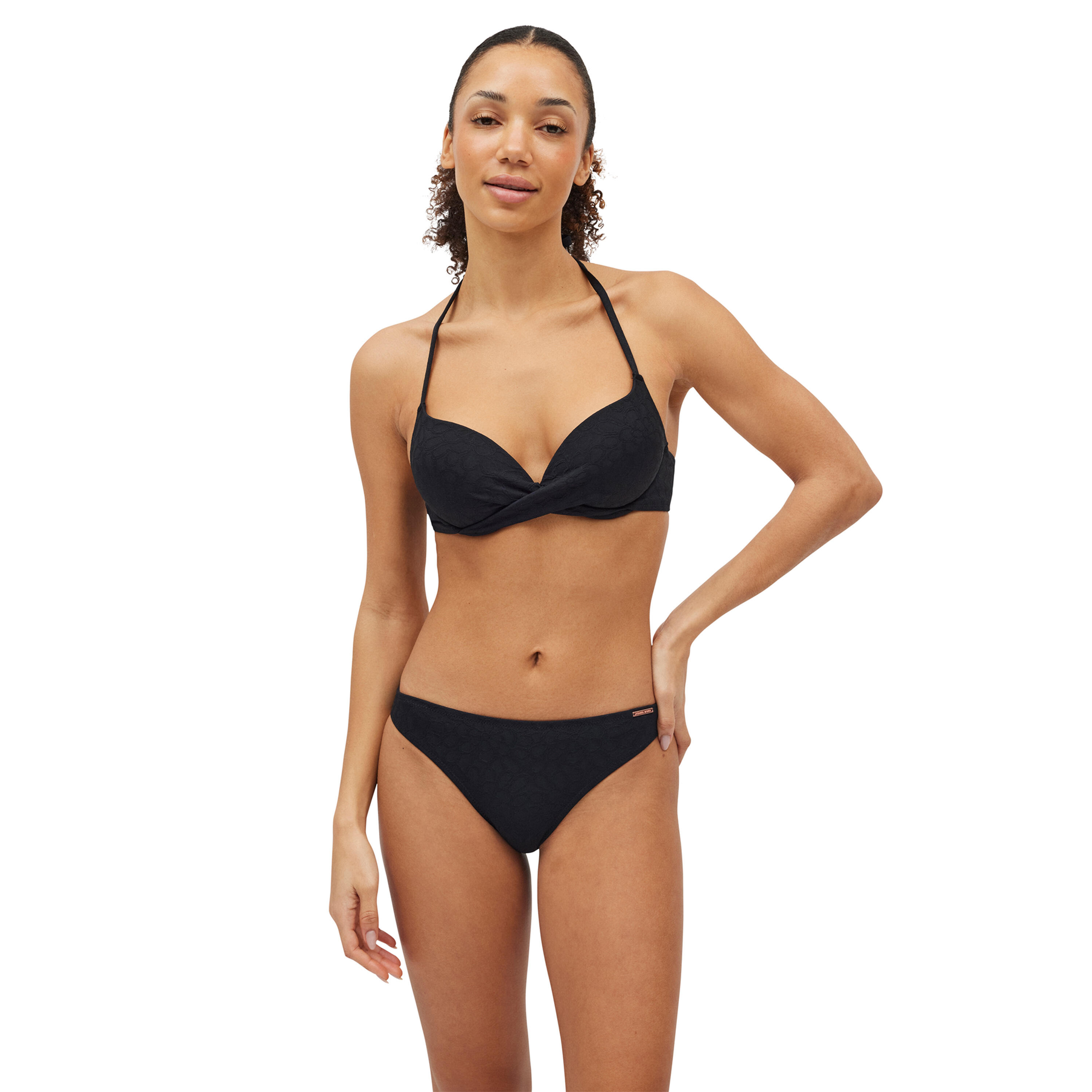YSABEL MORA Conjunto de bikini textura con doble push-up negro copa B