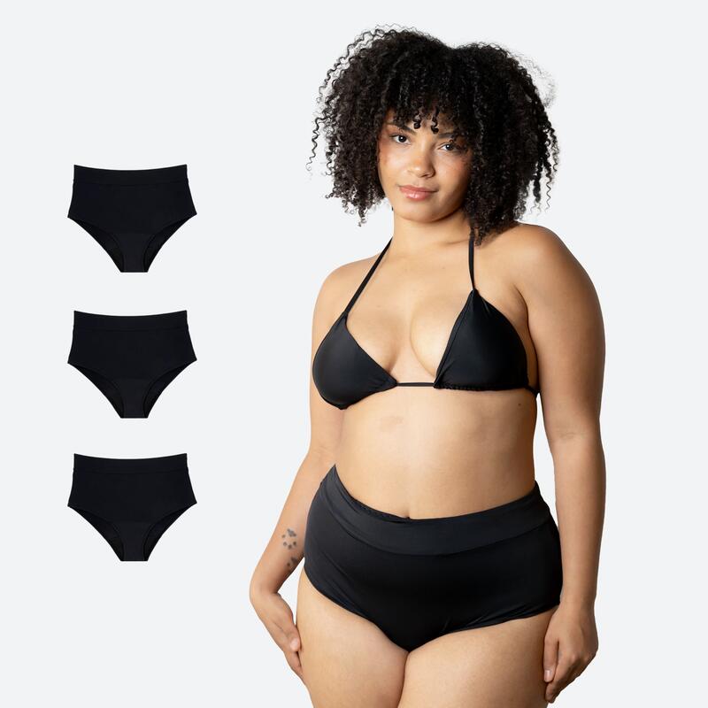 Pack of 3 High Waist Period Swimwear Ecowoman Bikini Bottoms Woman Moderate Flow