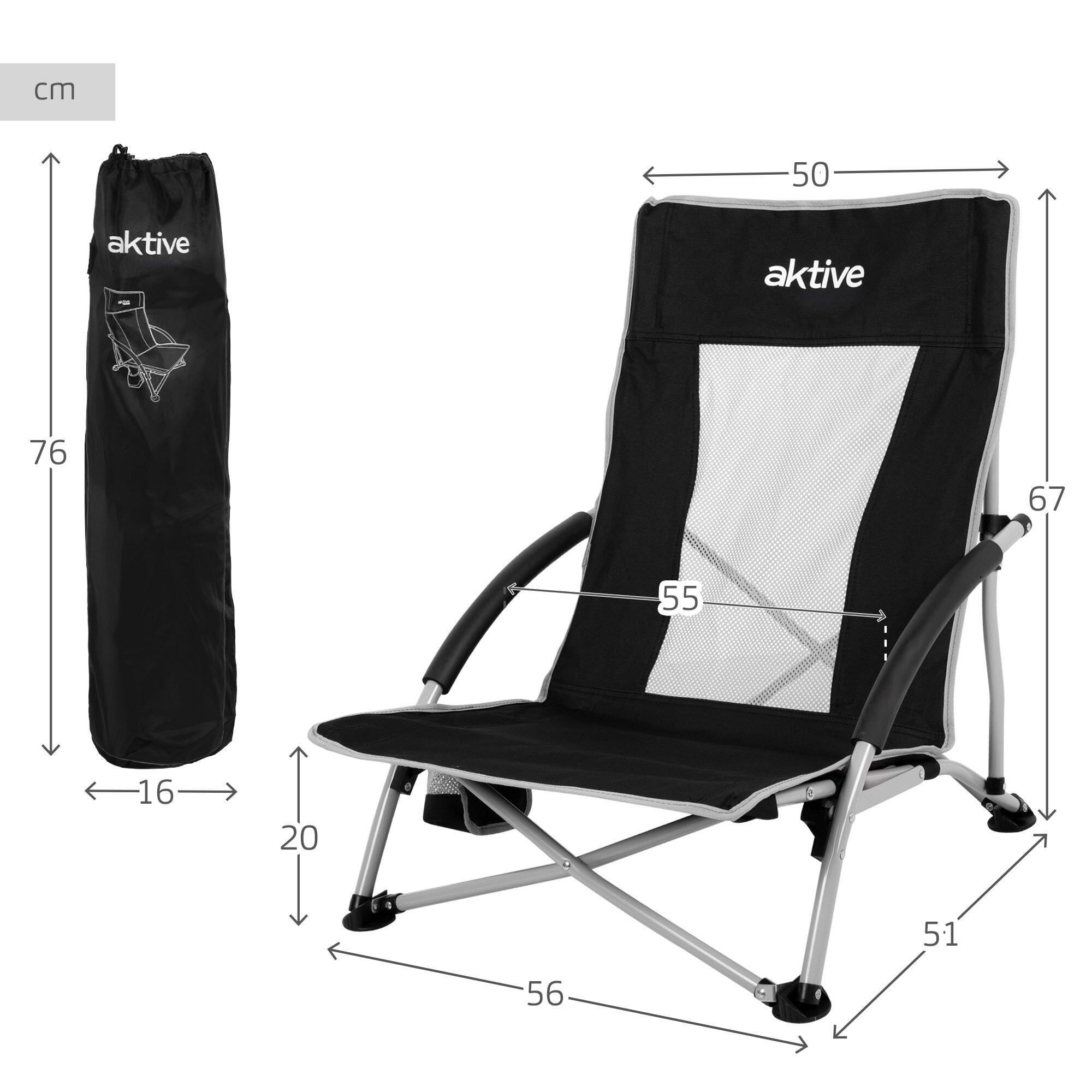 Aktive Lot de 4 chaises de camping basses pliantes 50x51x67 cm noires 4/7