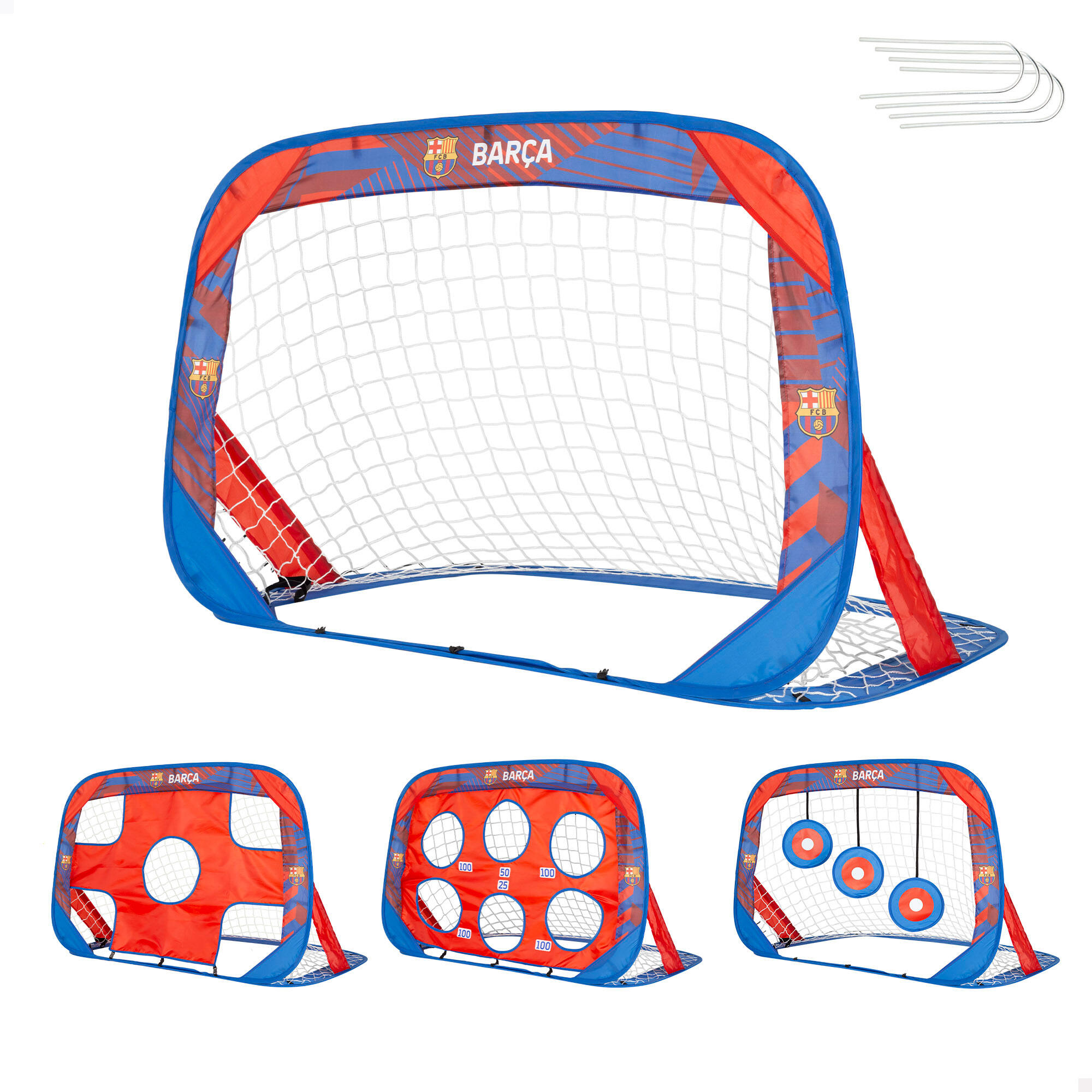 AKTIVE FC Barcelona Baliza pop-up 4 em 1 com alvo de dardos 120x80x80 cm
